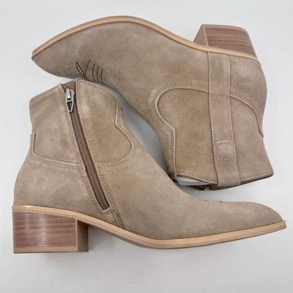 Dolce Vita Amisha Suede Heeled Booties Western Boots Tan/Taupe Womens Size US7.5 - Picture 9 of 13